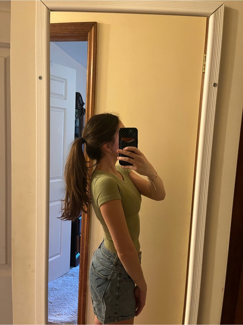 American Eagle Olive Ribbed Crewneck Tee Fitted